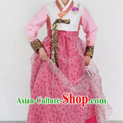 Traditional Korean Costumes Bride Formal Attire Ceremonial Pink Dress, Korea Hanbok Court Embroidered Clothing for Women