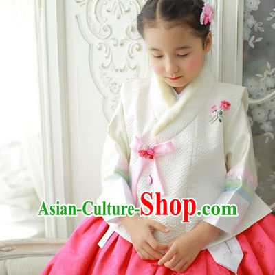 Traditional Korean Costumes Bride Formal Attire Ceremonial Pink Dress, Korea Hanbok Court Embroidered Clothing for Kids