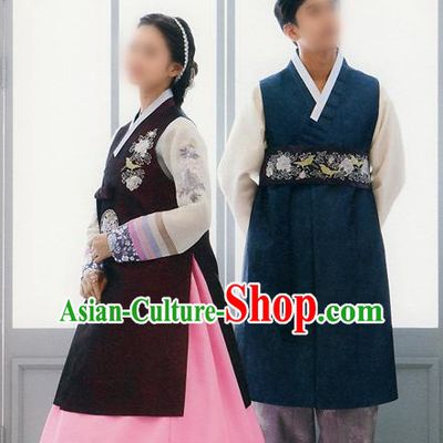 Traditional Korean Costumes Bride and Bridegroom Formal Attire Ceremonial Clothes, Korea Hanbok Court Embroidered Clothing for Women for Men