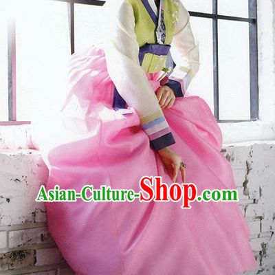 Traditional Korean Costumes Bride Formal Attire Ceremonial Yellow Blouse and Pink Dress, Korea Hanbok Court Embroidered Clothing for Women