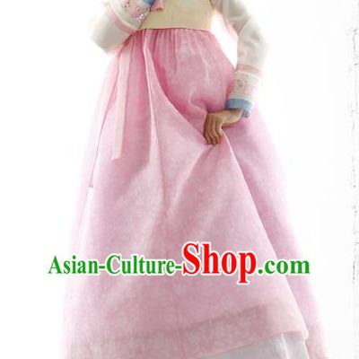 Traditional Korean Costumes Bride Formal Attire Ceremonial Beige Blouse and Pink Dress, Korea Hanbok Court Embroidered Clothing for Women