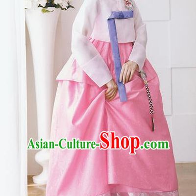 Traditional Korean Costumes Bride Formal Attire Ceremonial Pink Full Dress, Korea Hanbok Court Embroidered Wedding Clothing for Women