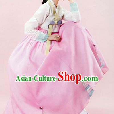 Traditional Korean Costumes Bride Wedding White Blouse and Pink Dress, Korea Hanbok Court Embroidered Clothing for Women