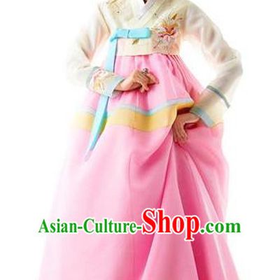 Traditional Korean Costumes Bride Wedding Clothing, Korea Hanbok Queen Court Embroidered Clothing for Women