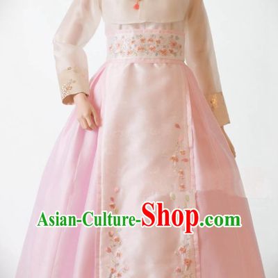 Traditional Korean Costumes Bride Wedding Pink Silk Dress, Korea Hanbok Princess Court Embroidered Clothing for Women