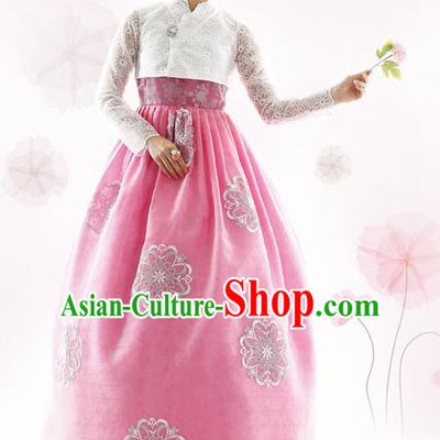 Traditional Korean Costumes Bride Formal Attire Ceremonial White Blouse and Pink Dress, Korea Hanbok Court Embroidered Clothing for Women