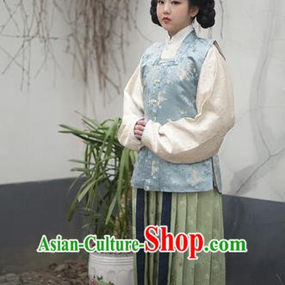 Traditional Chinese Ming Dynasty Nobility Lady Embroidered Costume Vest Blouse and Skirt, Asian China Ancient Princess Hanfu Dress Clothing for Women