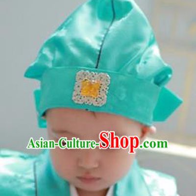Traditional Korean Hair Accessories Green Baby Hats, Asian Korean Fashion National Boys Headwear for Kids