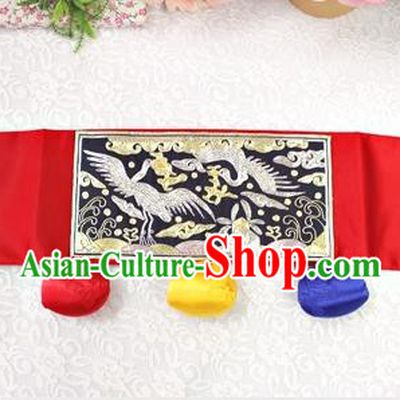 Traditional Korean Accessories Embroidered Crane Waist Belts, Asian Korean Fashion Waistband Decorations for Kids
