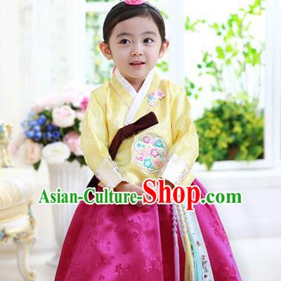 Traditional Korean Handmade Formal Occasions Costume Baby Princess Embroidered Yellow Blouse and Purple Dress Hanbok Clothing for Girls