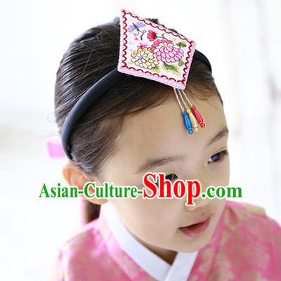 Traditional Korean Hair Accessories Embroidered Pink Hair Clasp, Asian Korean Hanbok Fashion Headwear Headband for Kids