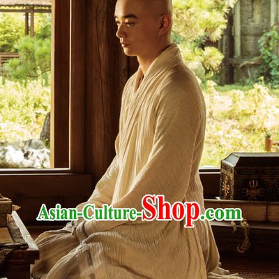 Ancient Chinese Tang Monk Long Robes Clothing Complete Set for Men