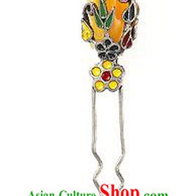 Traditional Korean Hair Accessories Girls Yellow Hairpins, Asian Korean Fashion Headwear Hair Stick for Kids