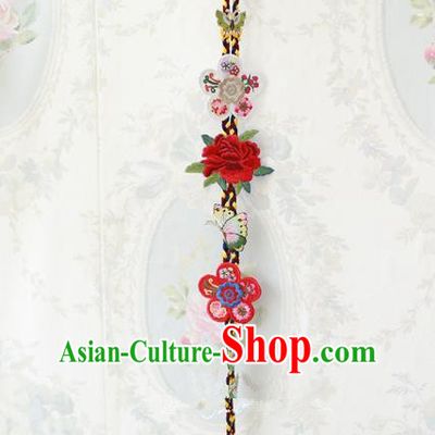 Traditional Korean Accessories Embroidered Butterfly Red Peony Waist Pendant, Asian Korean Fashion Wedding Tassel Waist Decorations for Women