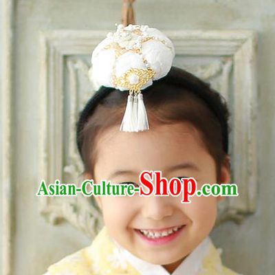 Traditional Korean Hair Accessories White Lace Flower Hair Clasp, Asian Korean Hanbok Fashion Headwear Headband for Kids