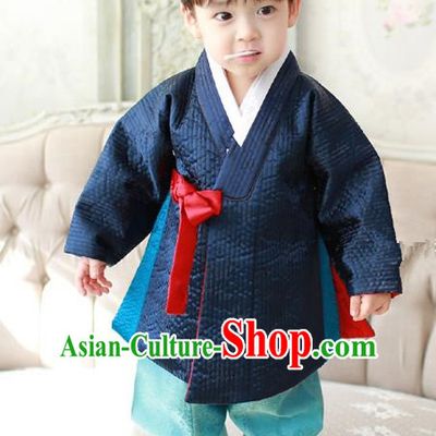 Asian Korean Traditional Handmade Formal Occasions Boys Navy Costume Hanbok Clothing for Boys