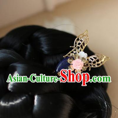 Traditional Korean Hair Accessories Bride Butterfly Flower Hairpins, Asian Korean Fashion Wedding Headwear for Kids