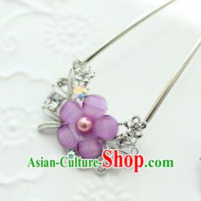 Traditional Korean National Hair Accessories Purple Flower Hairpins, Asian Korean Fashion Wedding Hanbok Hair Decorations Headwear for Women