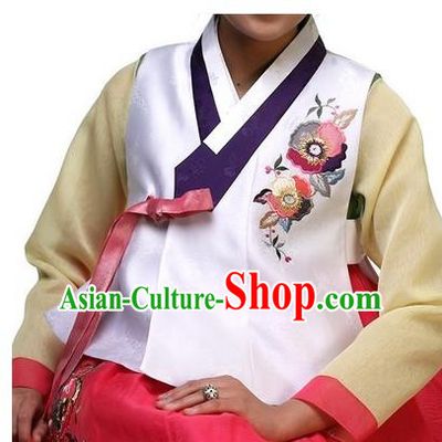 Asian Korean Traditional Handmade Formal Occasions Girls Costume Embroidered White Vests Hanbok Clothing for Kids