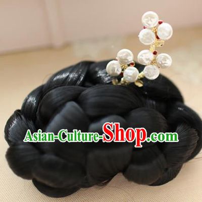 Traditional Korean National Hair Accessories Wedding Pearls Hairpins, Asian Korean Fashion Hanbok Hair Decorations Headwear for Women