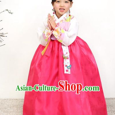 Asian Korean National Traditional Handmade Formal Occasions Girls Embroidered Blouse and Pink Dress Costume Hanbok Clothing for Kids