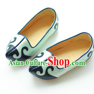Traditional Korean National Wedding Embroidered Blue Shoes, Asian Korean Hanbok Girls Embroidery Shoes for Kids