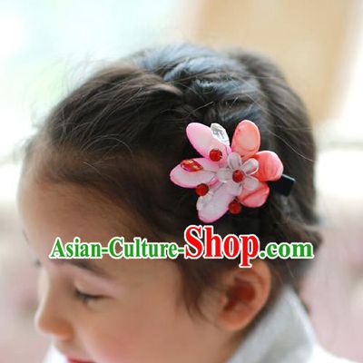 Traditional Korean National Hair Accessories Wedding Princess Pink Flowers Hair Stick, Asian Korean Fashion Hanbok Hair Claw Headwear for Girls