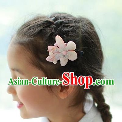 Traditional Korean National Hair Accessories Wedding Princess Light Pink Flowers Hair Stick, Asian Korean Fashion Hanbok Hair Claw Headwear for Girls
