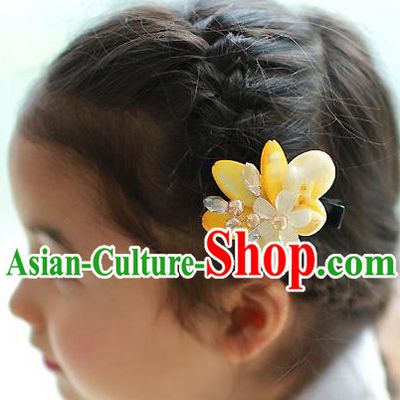 Traditional Korean National Hair Accessories Wedding Princess Yellow Flowers Hair Stick, Asian Korean Fashion Hanbok Hair Claw Headwear for Girls