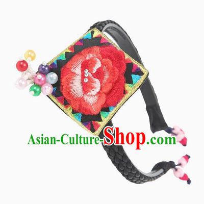 Traditional Korean Hair Accessories Embroidered Black Hair Clasp, Asian Korean Hanbok Fashion Headwear Headband for Kids