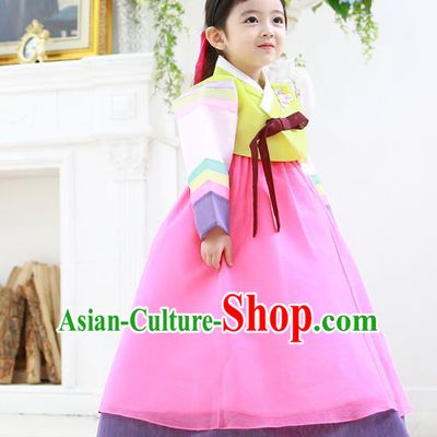 Asian Korean National Traditional Handmade Formal Occasions Girls Embroidered Blouse and Pink Dress Costume Hanbok Clothing for Kids