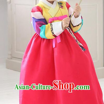 Asian Korean National Traditional Handmade Formal Occasions Girls Embroidered Yellow Blouse and Dress Costume Hanbok Clothing for Kids