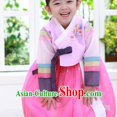 Asian Korean National Traditional Handmade Formal Occasions Girls Embroidered Pink Blouse and Dress Costume Hanbok Clothing for Kids