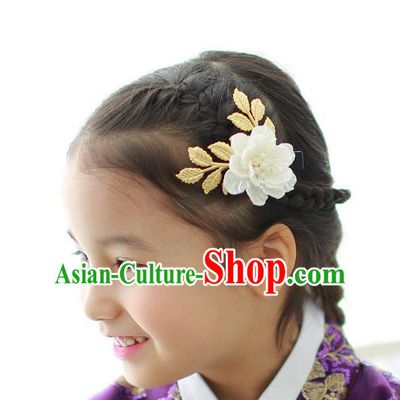 Traditional Korean Hair Accessories White Flower Hair Claw, Asian Korean Hanbok Fashion Headwear Hanbok Hair Stick for Kids