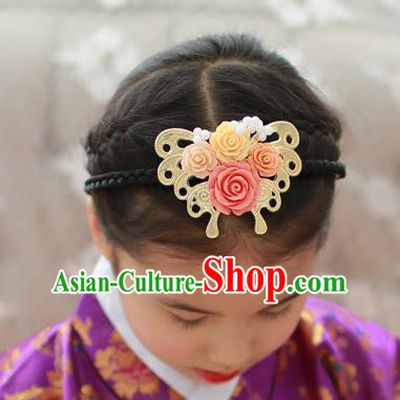 Traditional Korean Hair Accessories Butterfly Flowers Hair Clasp, Asian Korean Hanbok Fashion Headwear Headband for Kids