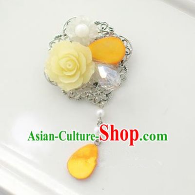 Traditional Korean Accessories Yellow Flower Tassel Brooch for Women