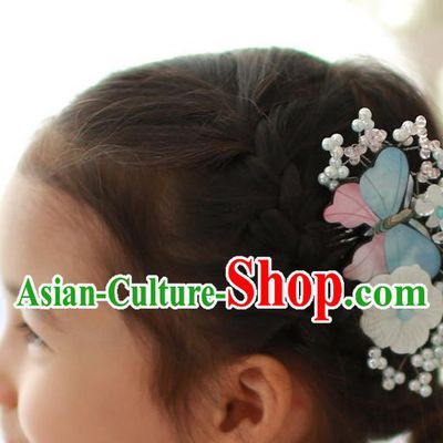 Traditional Korean Hair Accessories Butterfly Hair Comb, Asian Korean Hanbok Fashion Headwear Hair Stick for Kids
