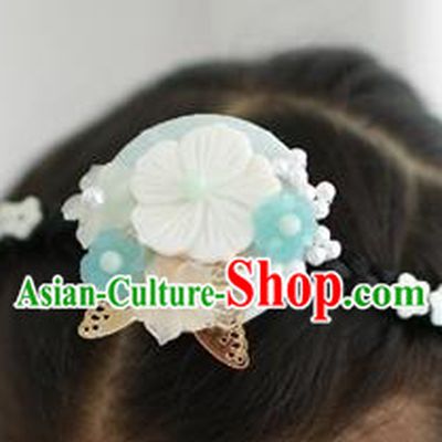Traditional Korean Hair Accessories Shell Butterfly Flowers Hair Clasp, Asian Korean Hanbok Fashion Headwear Headband for Kids
