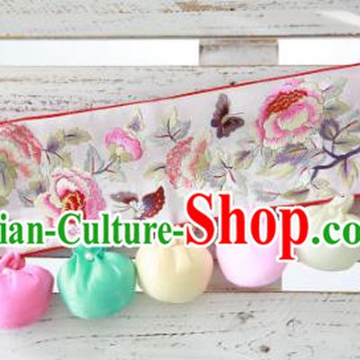 Traditional Korean Accessories Embroidered Butterfly Flowers Pink Waist Belts, Asian Korean Fashion Waistband Decorations for Kids