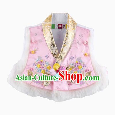 Korean National Traditional Handmade Wedding Hanbok Costume Embroidery Pink Vests for Kids