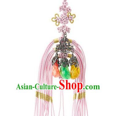 Traditional Korean Accessories Bride Chinese Knots Waist Pendant Palace Taeniasis, Asian Korean Wedding Hanbok Pink Tassel Waist Decorations for Women