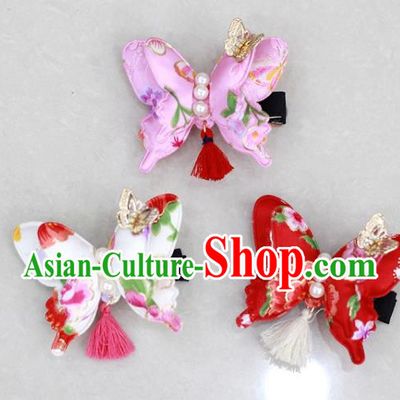 Traditional Korean Hair Accessories Butterfly Pearls Hair Stick, Asian Korean Wedding Hanbok Hair Decorations Headwear for Kids