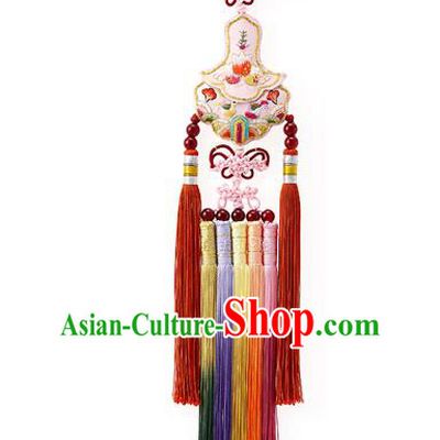 Traditional Korean Accessories Bride Waist Pendant Embroidered Palace Taeniasis, Asian Korean Wedding Hanbok Tassel Waist Decorations for Women