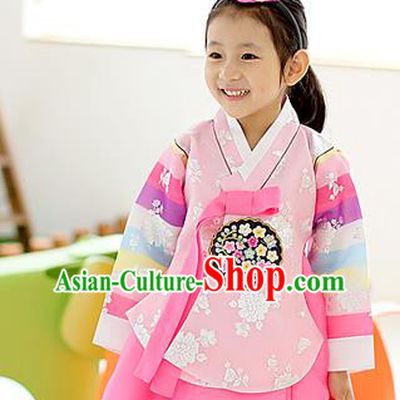 Korean National Handmade Formal Occasions Embroidered Pink Blouse, Asian Korean Girls Palace Hanbok Shirts Costume for Kids