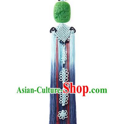 Korean National Accessories Bride Chinese Knots Waist Pendant, Asian Korean Wedding Hanbok Blue Tassel Palace Taeniasis Waist Decorations for Women
