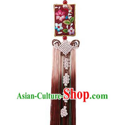 Korean National Accessories Bride Chinese Knots Embroidered Waist Pendant, Asian Korean Wedding Hanbok Coffee Tassel Palace Taeniasis Waist Decorations for Women