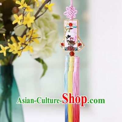 Traditional Korean Accessories Embroidered Waist Pendant Palace Taeniasis, Asian Korean Wedding Hanbok Tassel Waist Decorations for Women