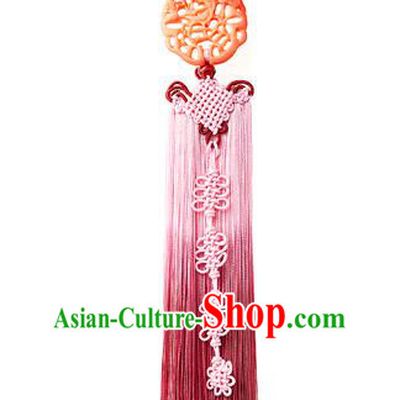 Traditional Korean Accessories Waist Pendant Chinese Knot Palace Taeniasis, Asian Korean Wedding Hanbok Pink Tassel Waist Decorations for Women