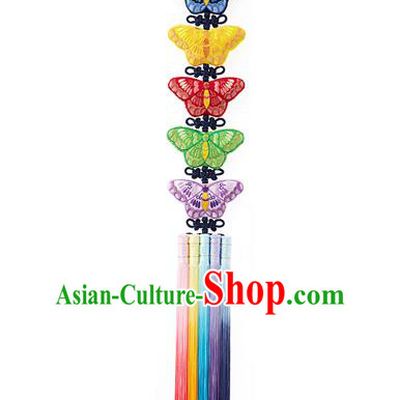 Traditional Korean Accessories Waist Pendant Embroidered Butterfly Palace Taeniasis, Asian Korean Wedding Hanbok Tassel Waist Decorations for Women