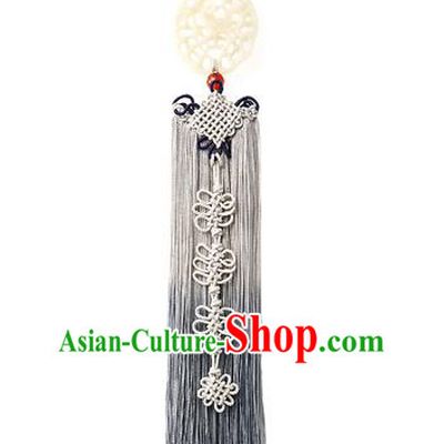 Traditional Korean Accessories Waist Pendant Chinese Knot Palace Taeniasis, Asian Korean Wedding Hanbok Grey Tassel Waist Decorations for Women